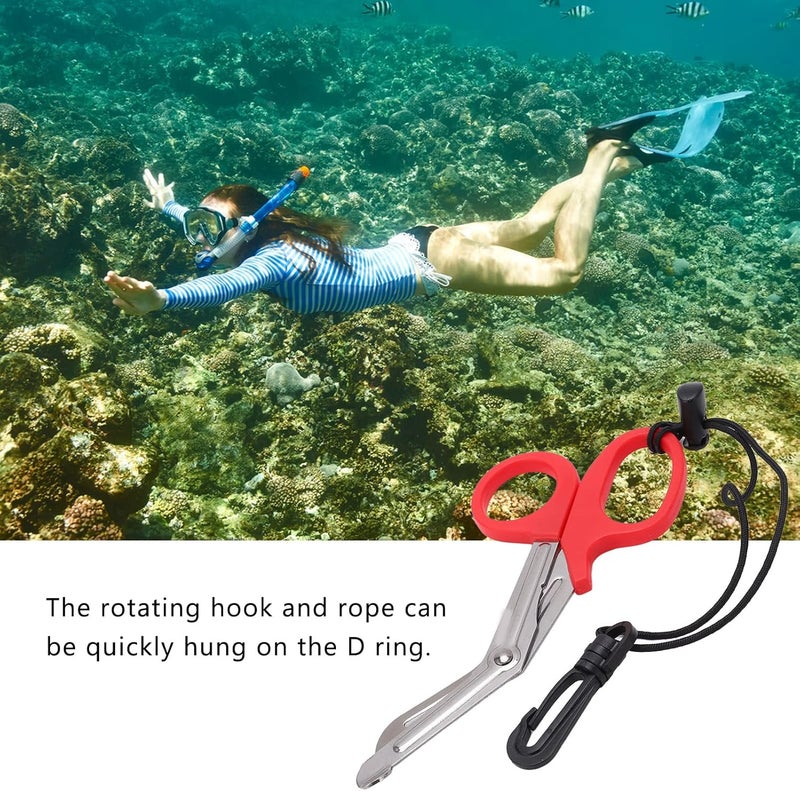 equlup Dive Shears, Stainless Steel Safety Scuba Diving Scissors Dual Serrated Blades Safety Sea Snips with Lanyard and Buckle for Diving Swimming Exploration - Image 3